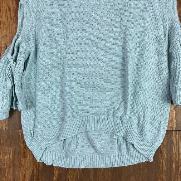 Express Womens Sweater Blue 3/4 Bell Cut Out Sleeve Knitted High Low XSmall - Picture 4 of 12